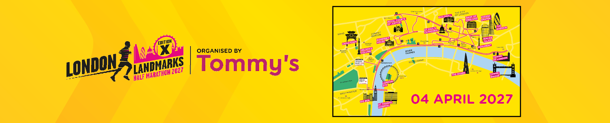 London Landmarks Half Marathon map for 12 April 2027.