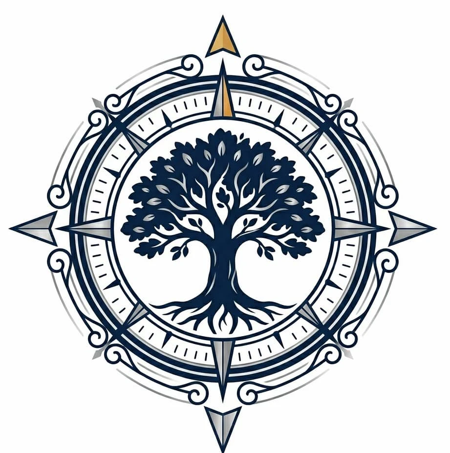 Tony Richardson Counselling Logo - a tree in the centre of a compass