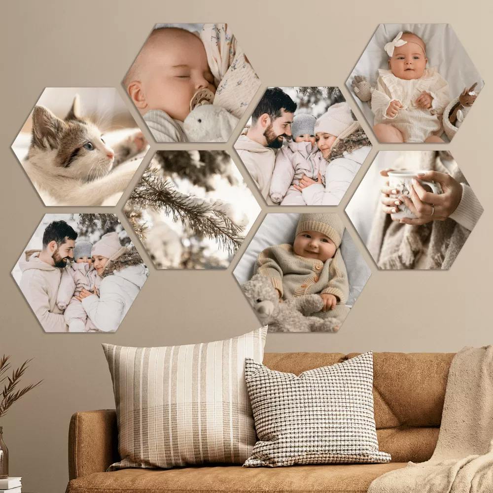 Een hexagon collage van een baby