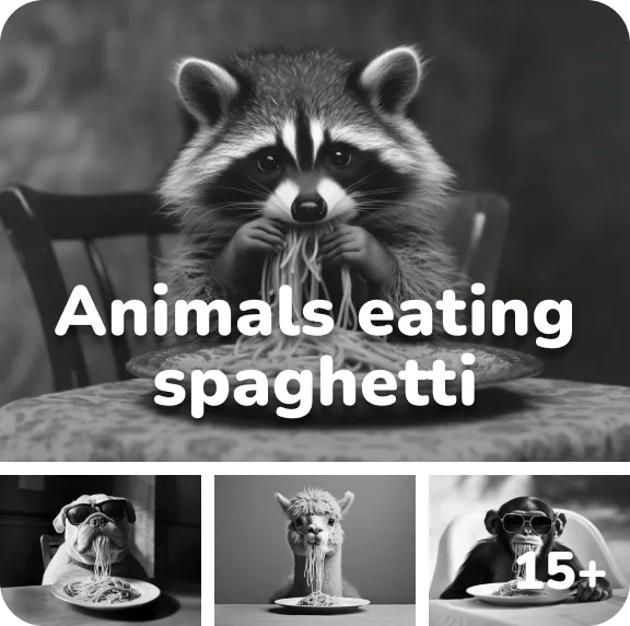 animals eating spaghetti
