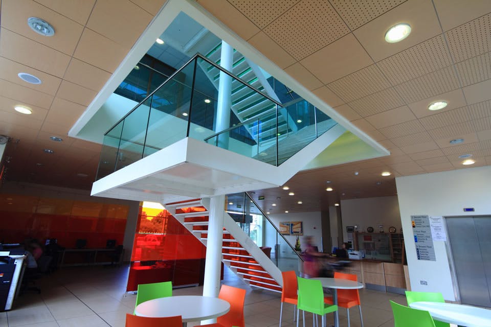 "Coloured Glass Stair Risers at Stewarts Hospital Dublin"