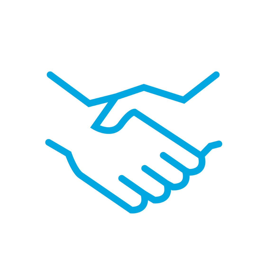 Cartoon drawing of two hands in a handshake 