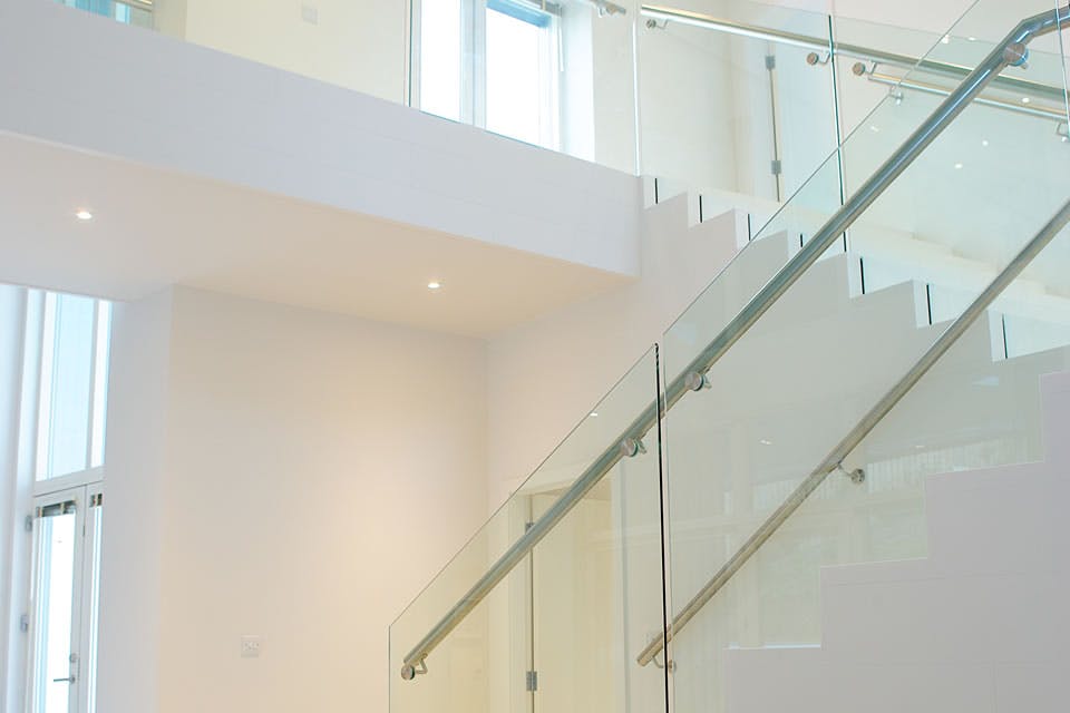 "Glass Cut Stair Balustrade at Sketrick Island Property"