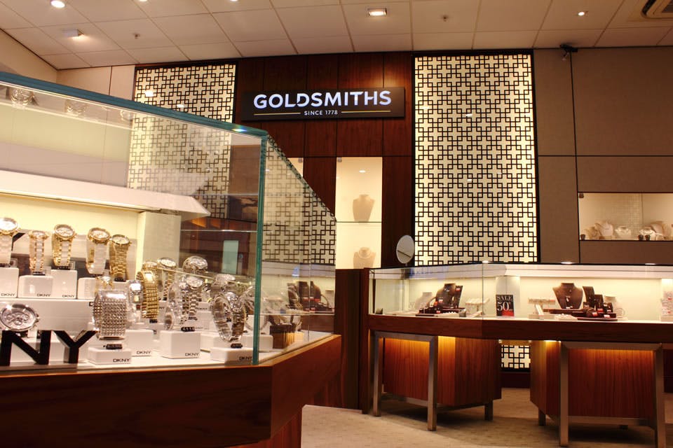 "Glass UV Bonded Display Case at Goldsmiths Jewellery Store"