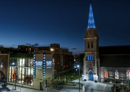 "Architectural Glass Spire at Pearse Lyons Distillery Dublin"