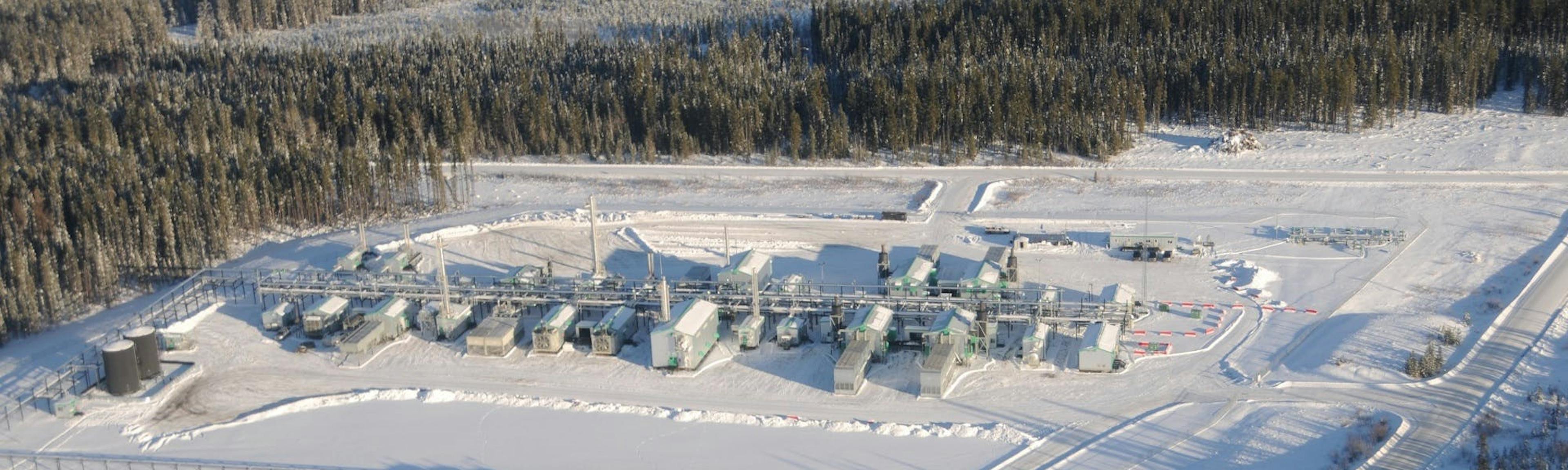 An aerial view of the Banshee Gas Plant during winter.