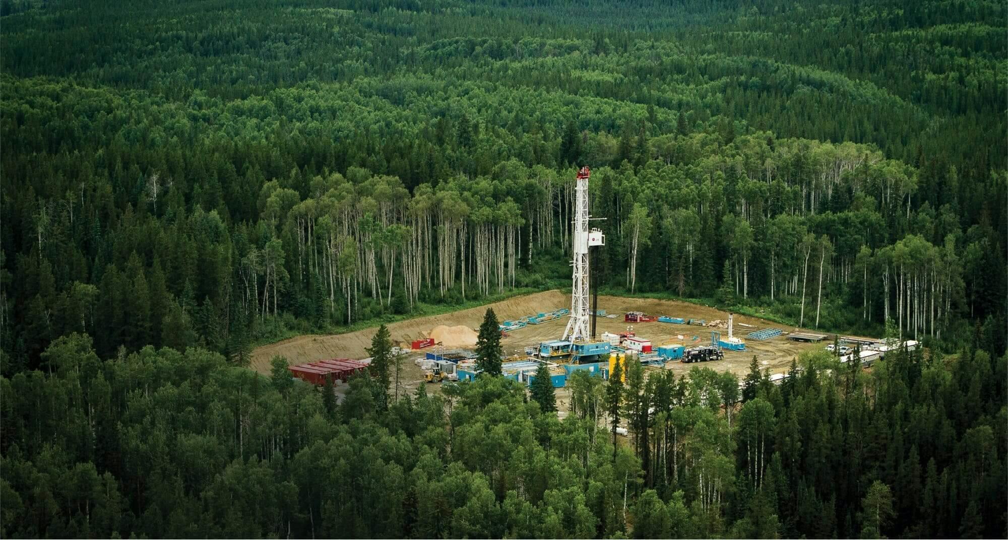 A gas plant in the middle of a large forest.