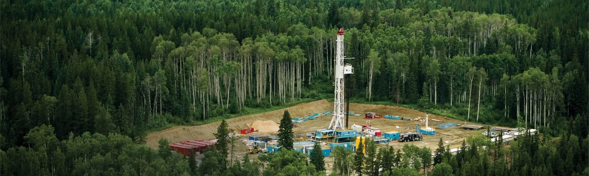 A gas plant in the middle of a large forest.