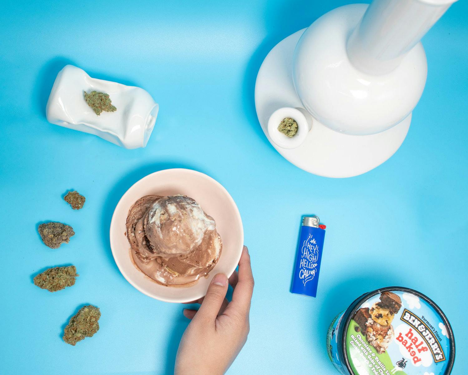 Cannabis bong and ice cream