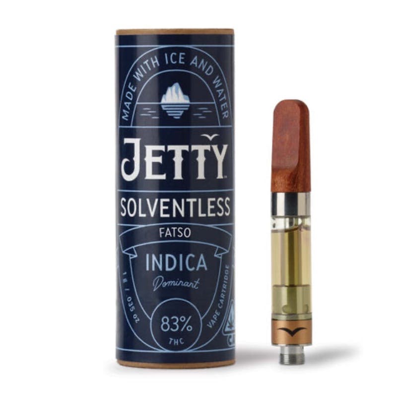 Jetty solventless vape cart with Fatso strain. 