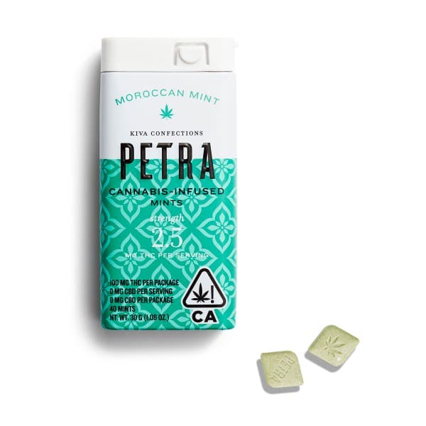 Kiva Confections' Petra line of cannabis-infused mints - 2.5mg THC per Moroccan Mint flavored serving. 
