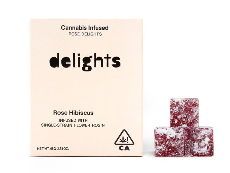 Cannabis infused Delights in Rose Hibiscus flavor.