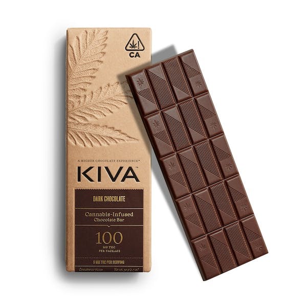 One dark chocolate bar from Kiva, rich and creamy. 