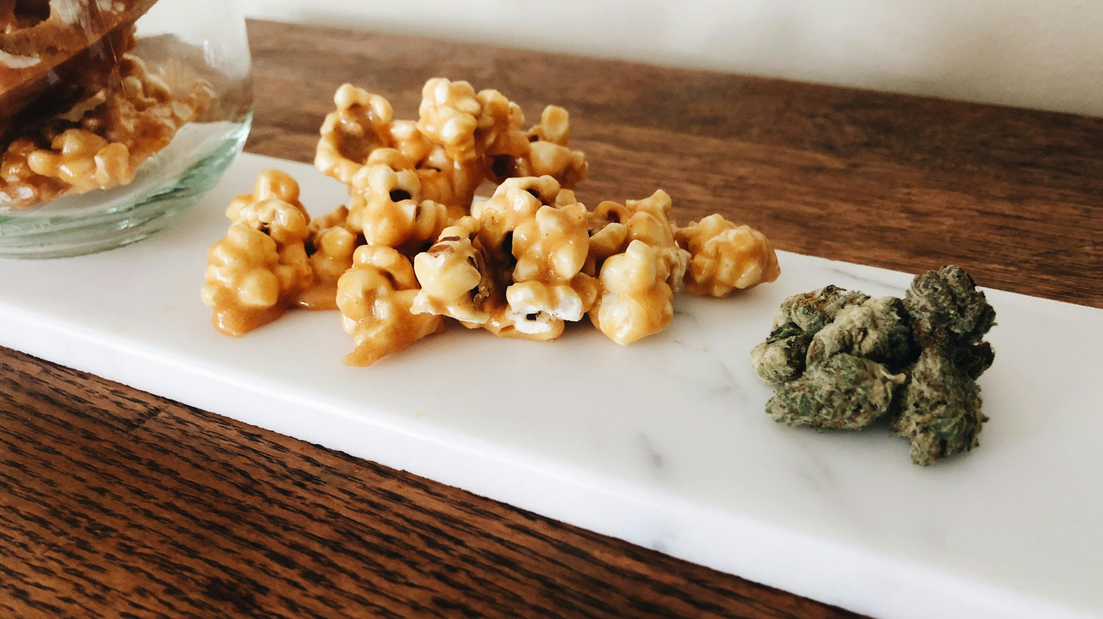 cannabis infused spicy caramel popcorn bites