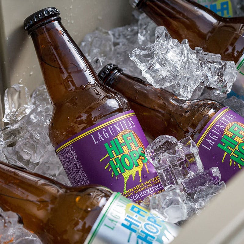 A chest full of ice cold Lagunitas Hi-Fi Hops sparkling cannabis CBD beverages