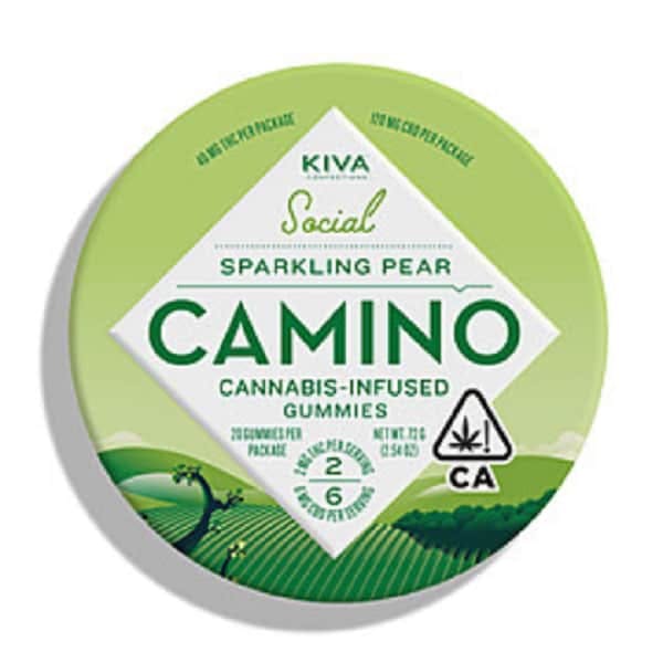 Kiva's camino gummies in sparkling pear package 