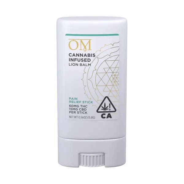 OM Cannabis infused lion balm, with 60mg THC and 15mg CBD in the roll-on stick. 