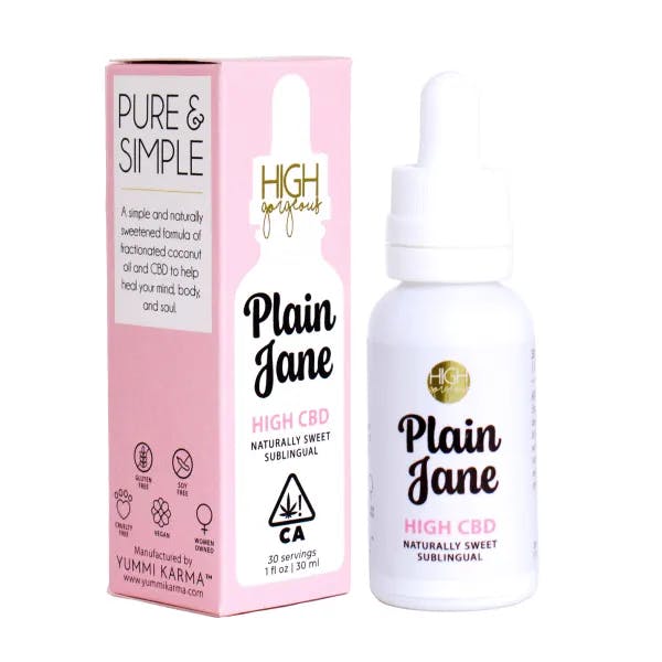 Plain Jane, a bestselling tincture from High Gorgeous, with its recognizable pink packaging and playful design.
