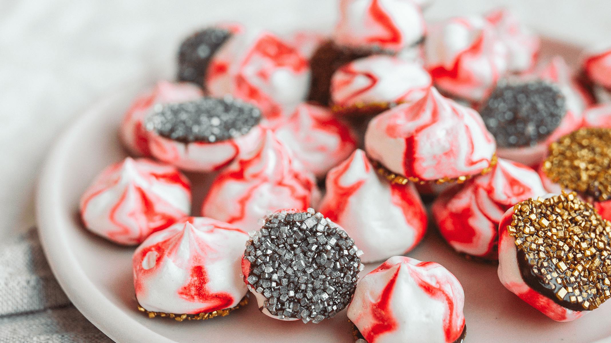 Chocolate dipped weed-infused peppermint meringues by Caliva x Sous Weed