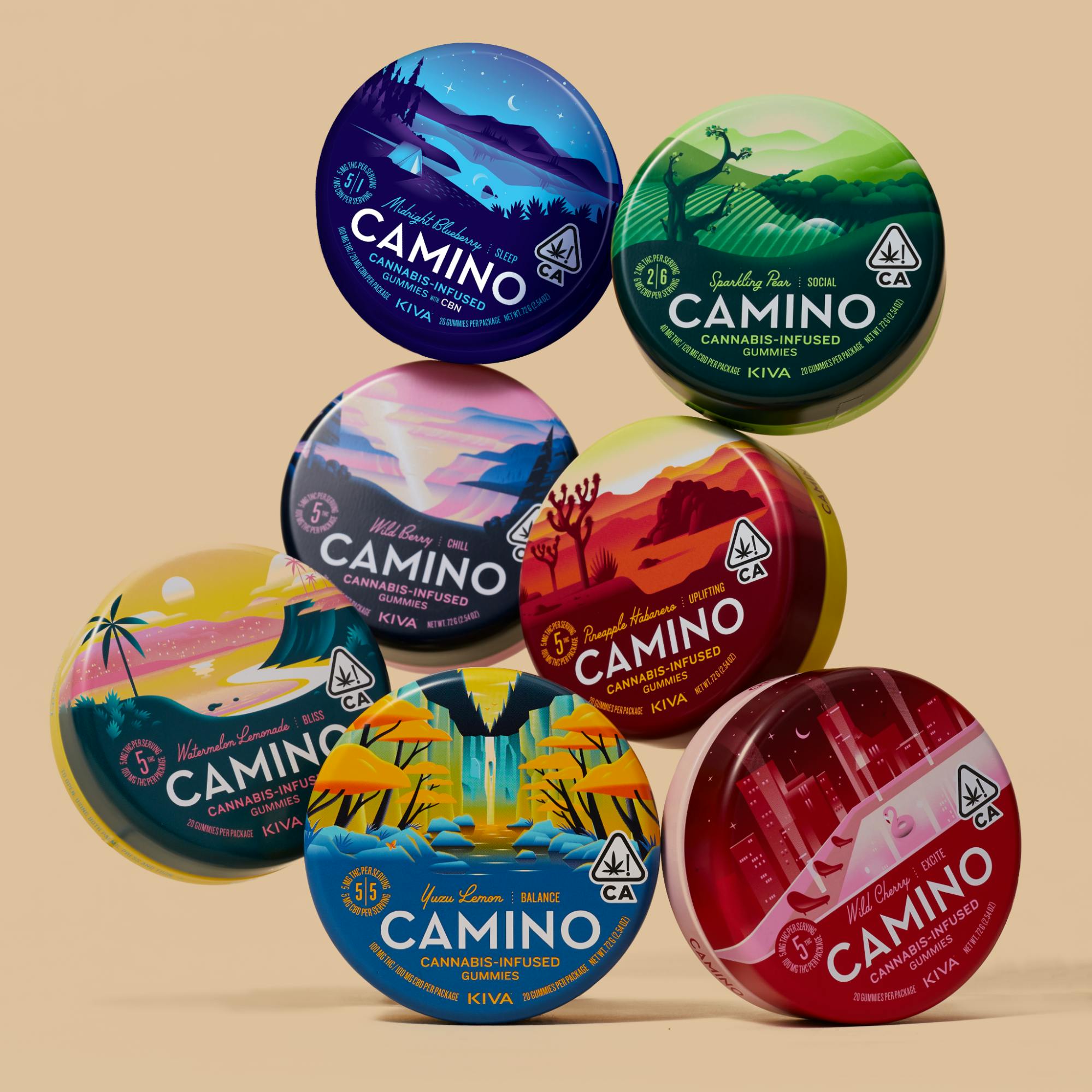 camino gummies flavor assortment stacked on top of each other 