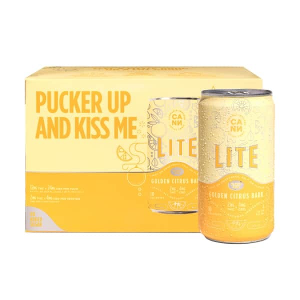 "Pucker Up and Kiss Me," reads Cann's Lite Tonic in bright yellow and orange. 