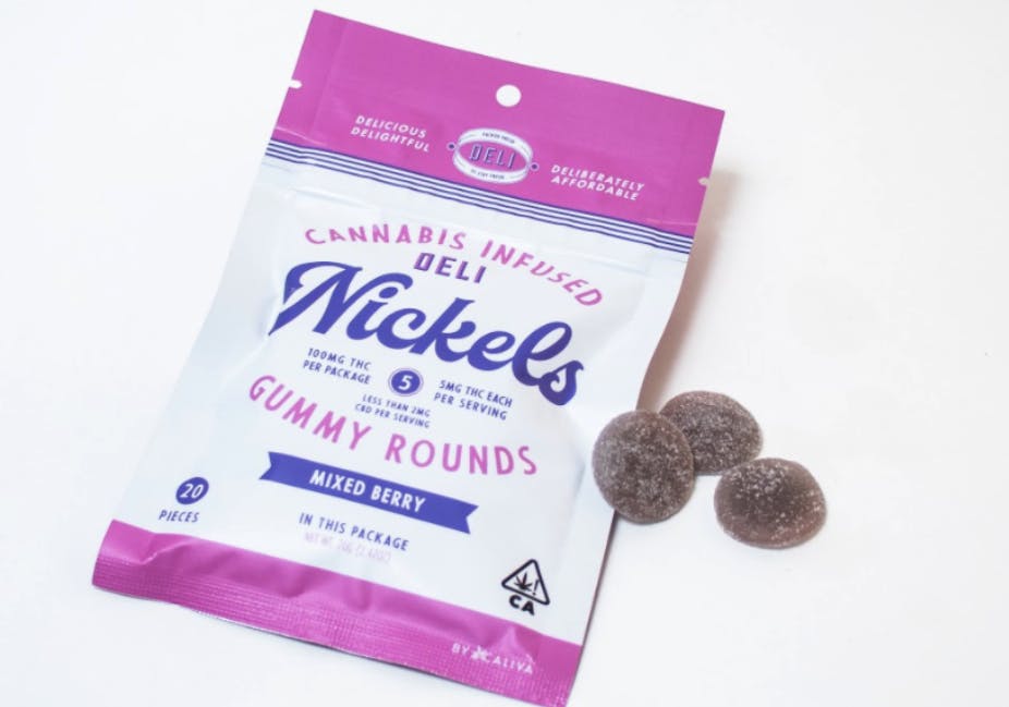 Deli Nickels mixed berry flavor Cannabis infused gummy rounds