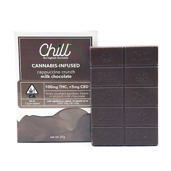 Chill cannabis-infused chocolate bar in Cappuccino Crunch flavor. 