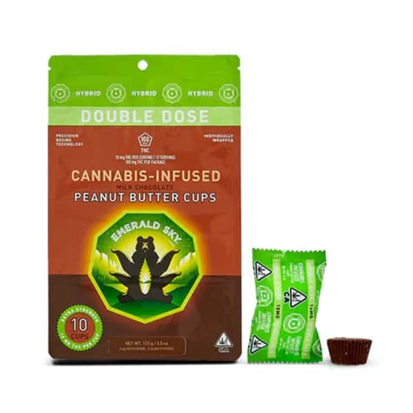 Emerald Sky's cannabis-infused peanut butter cups in a bag of 10 each. 