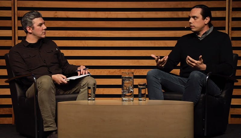 Nick Estes and interviewer