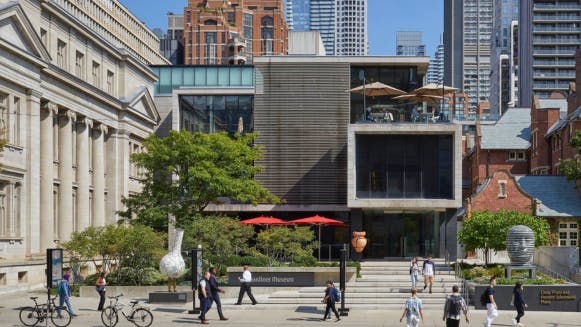 The exterior and pathway leading to the entrance of the Gardiner Museum.