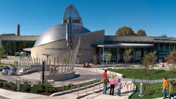 The exterior and pathway leading to the entrance of the Ontario Science Centre.
