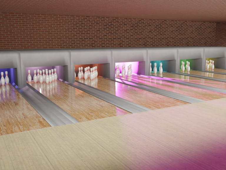 3D render of a series of bowling lanes