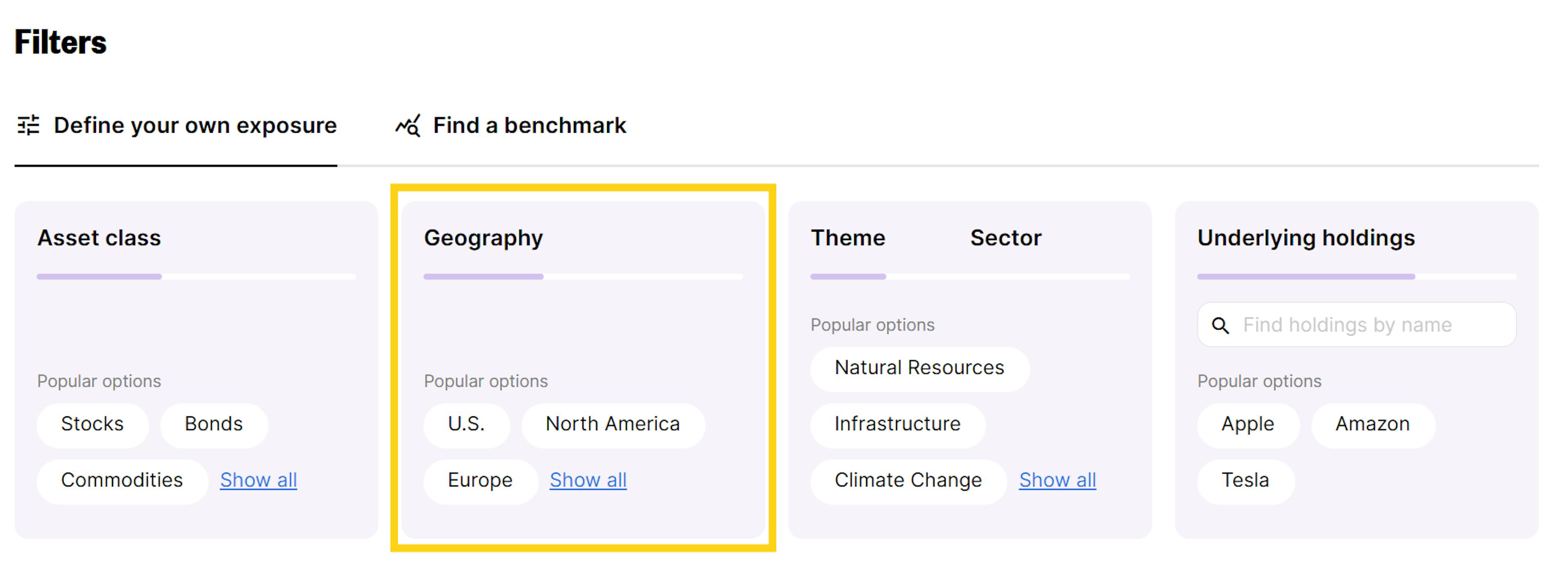 est ETF Screener - Geography