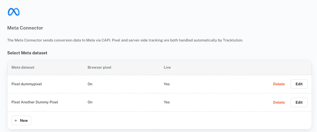 Add multiple meta datasets per container with Tracklution