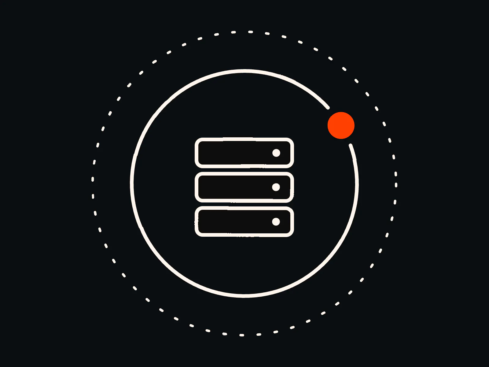 Illustration of a server stack inside a dotted orbit, for a complete guide to server-side tracking