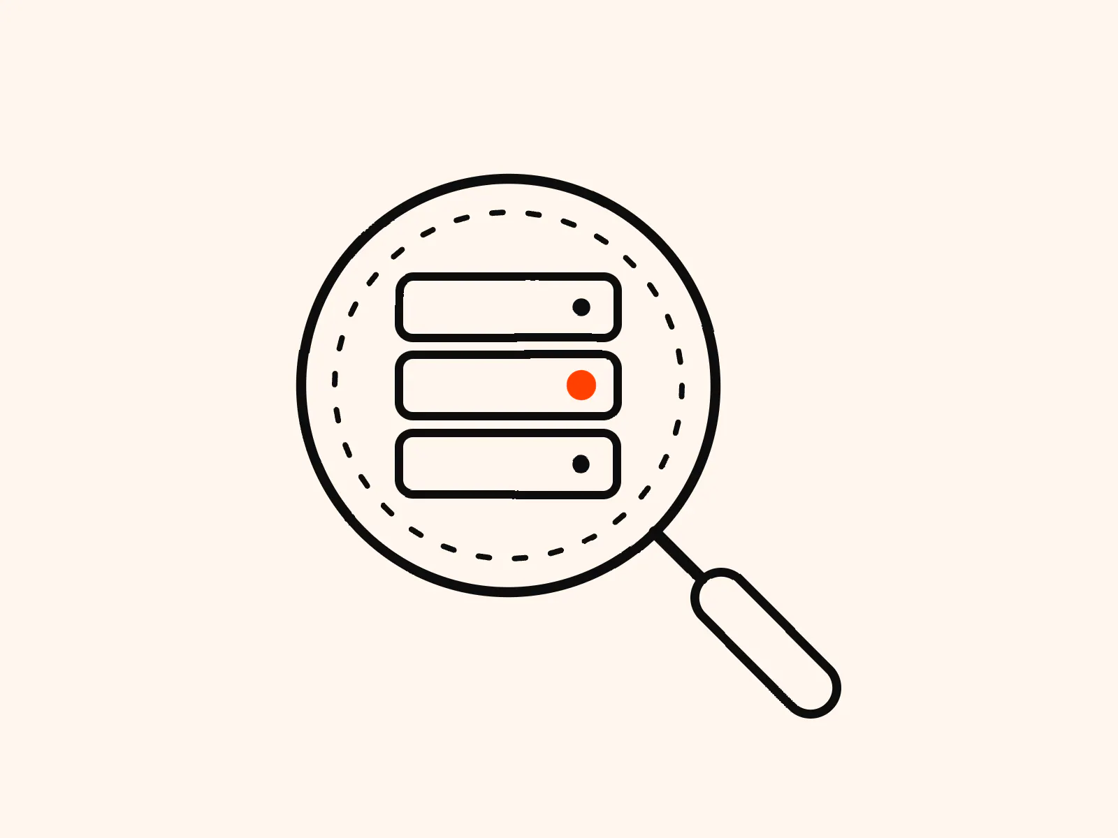 Illustration of a magnifying glass over a server stack, for a buyer's guide to conversion tracking software