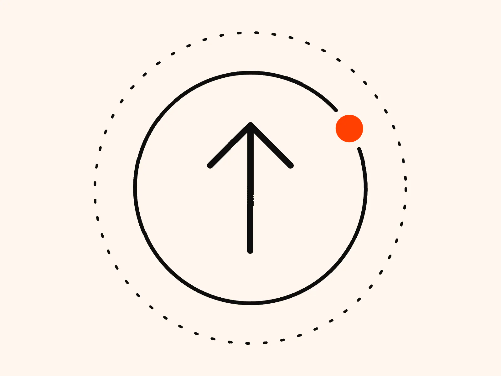 Illustration of an upward arrow inside a ring within a dotted orbit, for an article on the benefits of server-side tracking