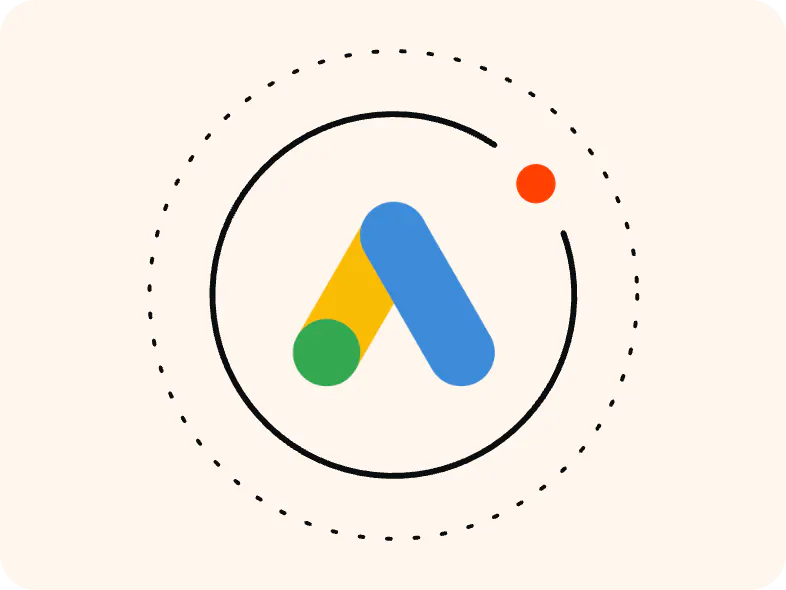 Google ads logo surrounded by rings and a dot