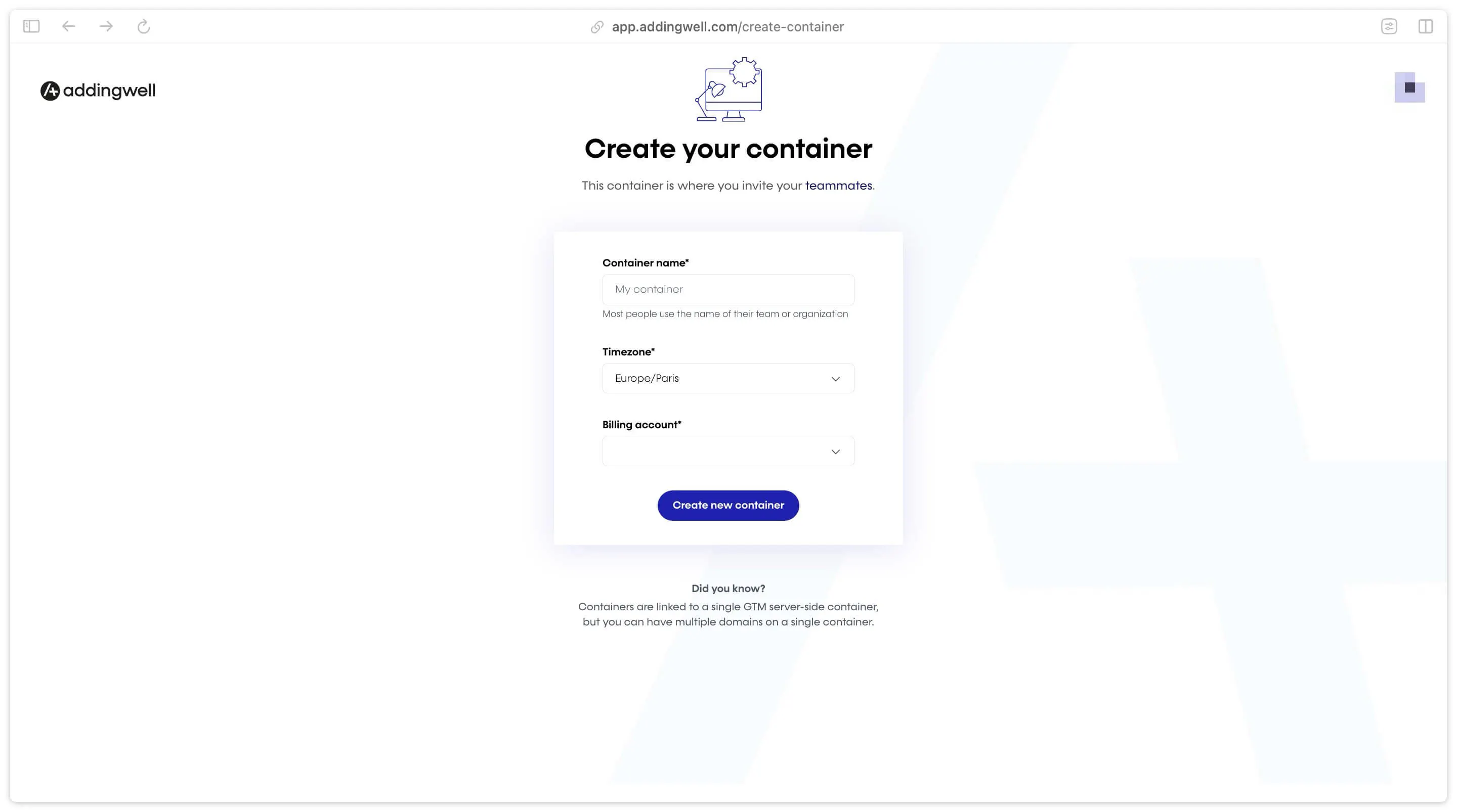 Addingwell setup