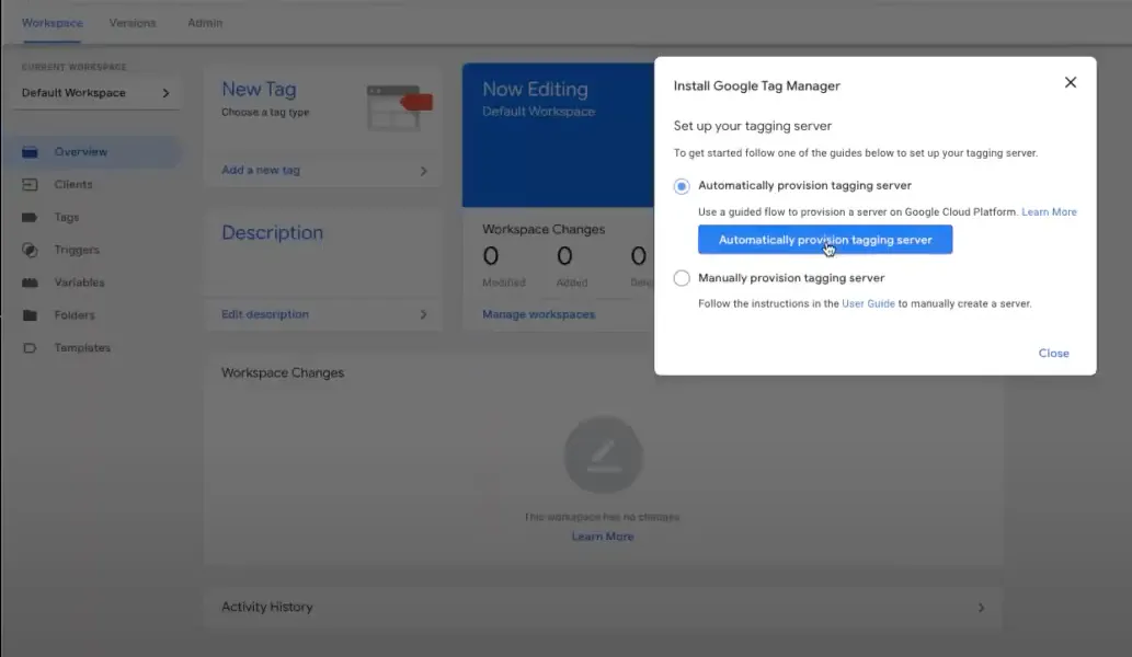 Screenshot of sGTM setup process