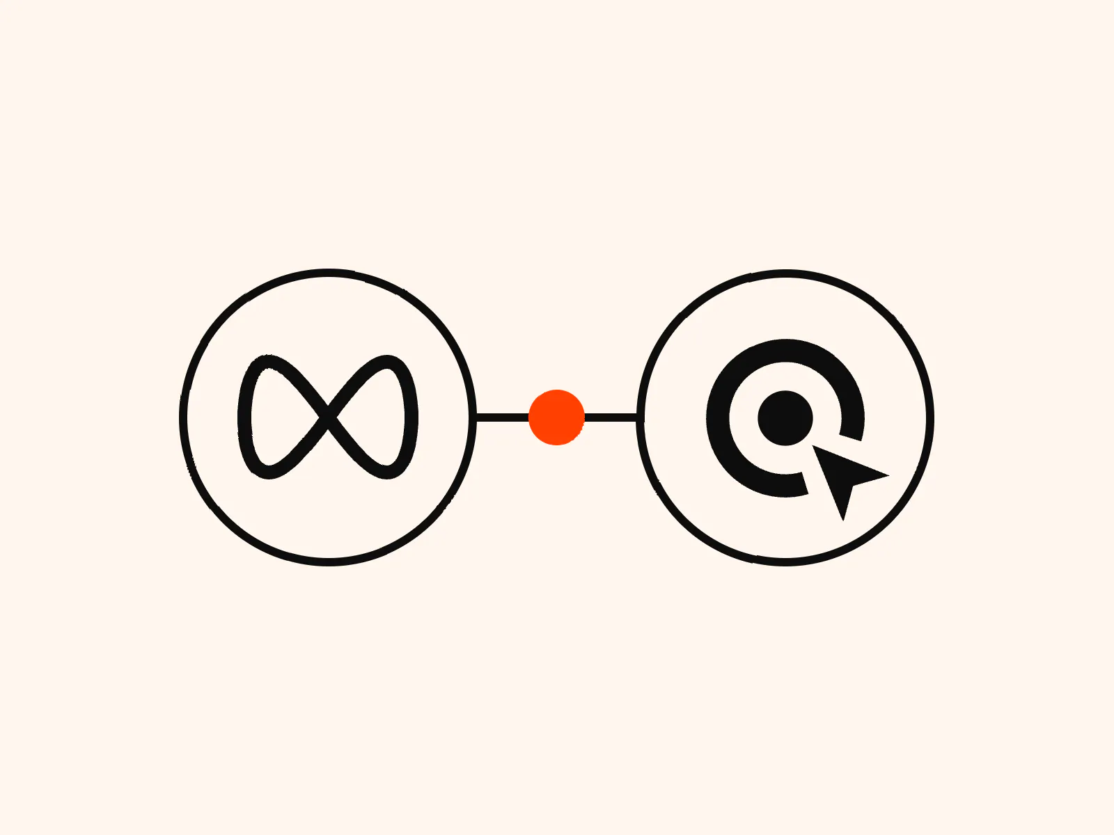 Illustration of the Meta logo and the Tracklution logo joined by an orange dot, for the Tracklution joins Meta Business Partners announcement