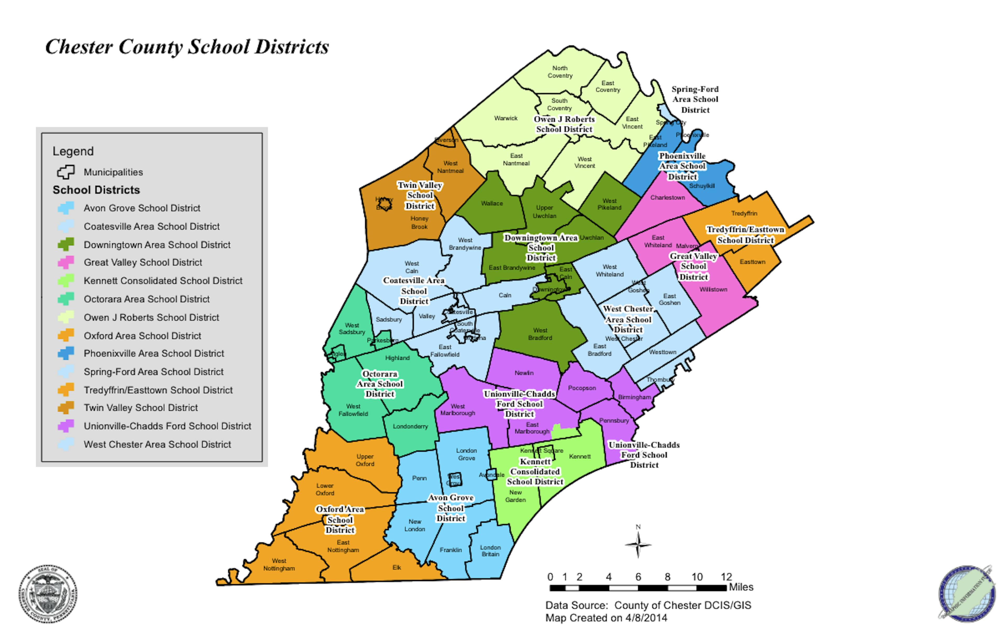 Map of Chester County School District Boundaries