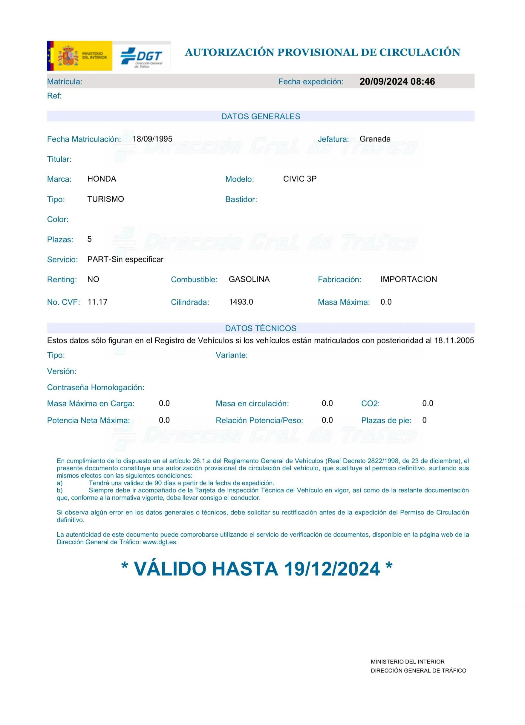 Imagen Autorización provisional de circulación