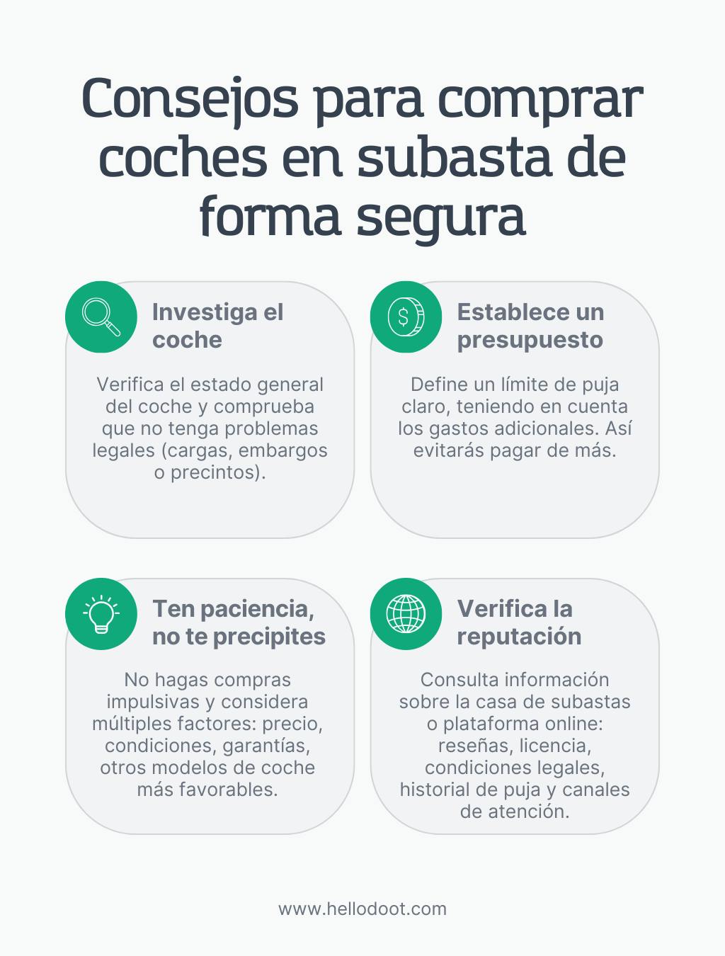 Infografía Consejos para comprar coches en subasta de forma segura