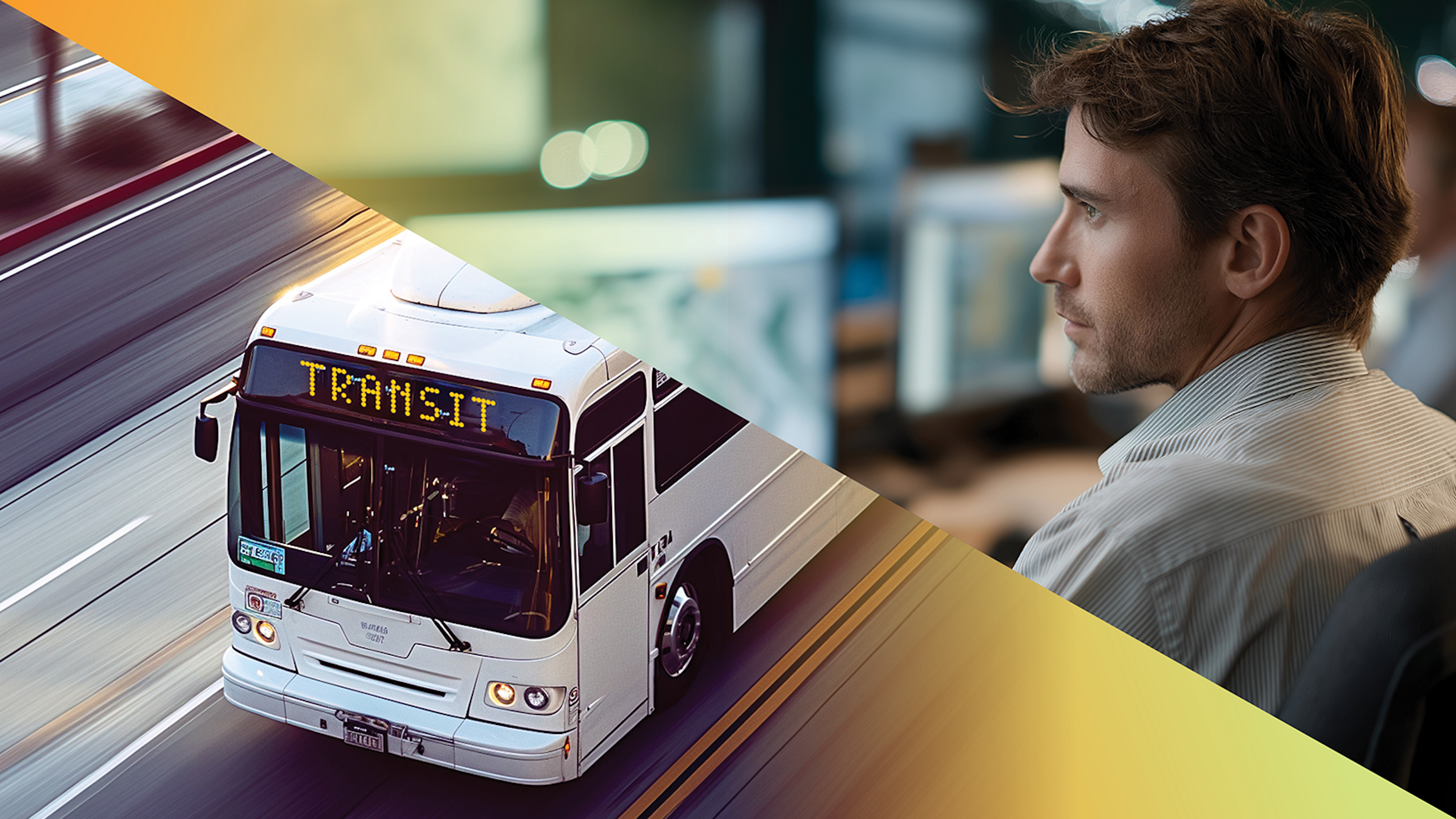 Split image of bus and operator