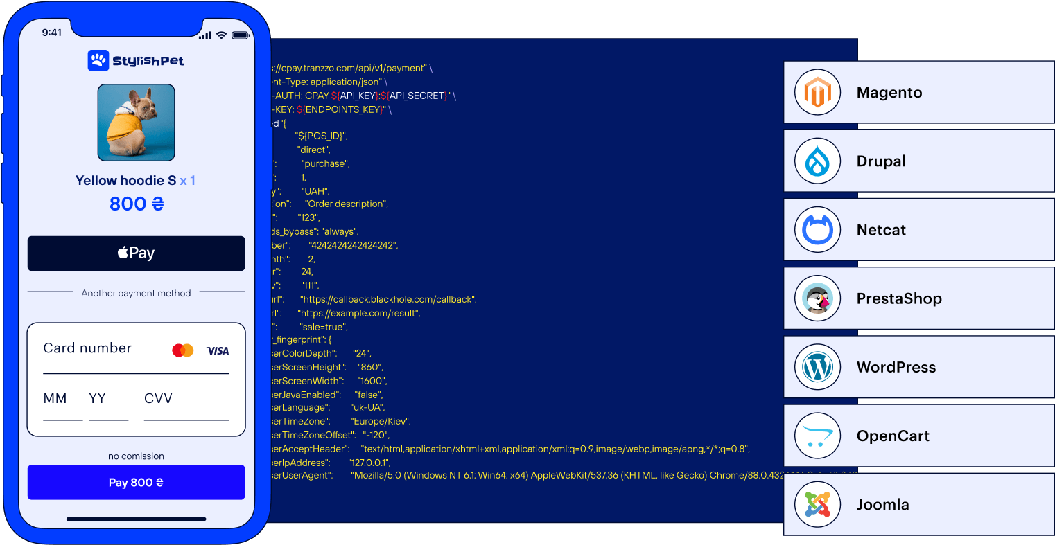 API documentation, CMS payment modules or mobile SDK for setting up payments in applications (Android/iOS). API documentation, CMS payment modules or mobile SDK for setting up payments in applications (Android/iOS).