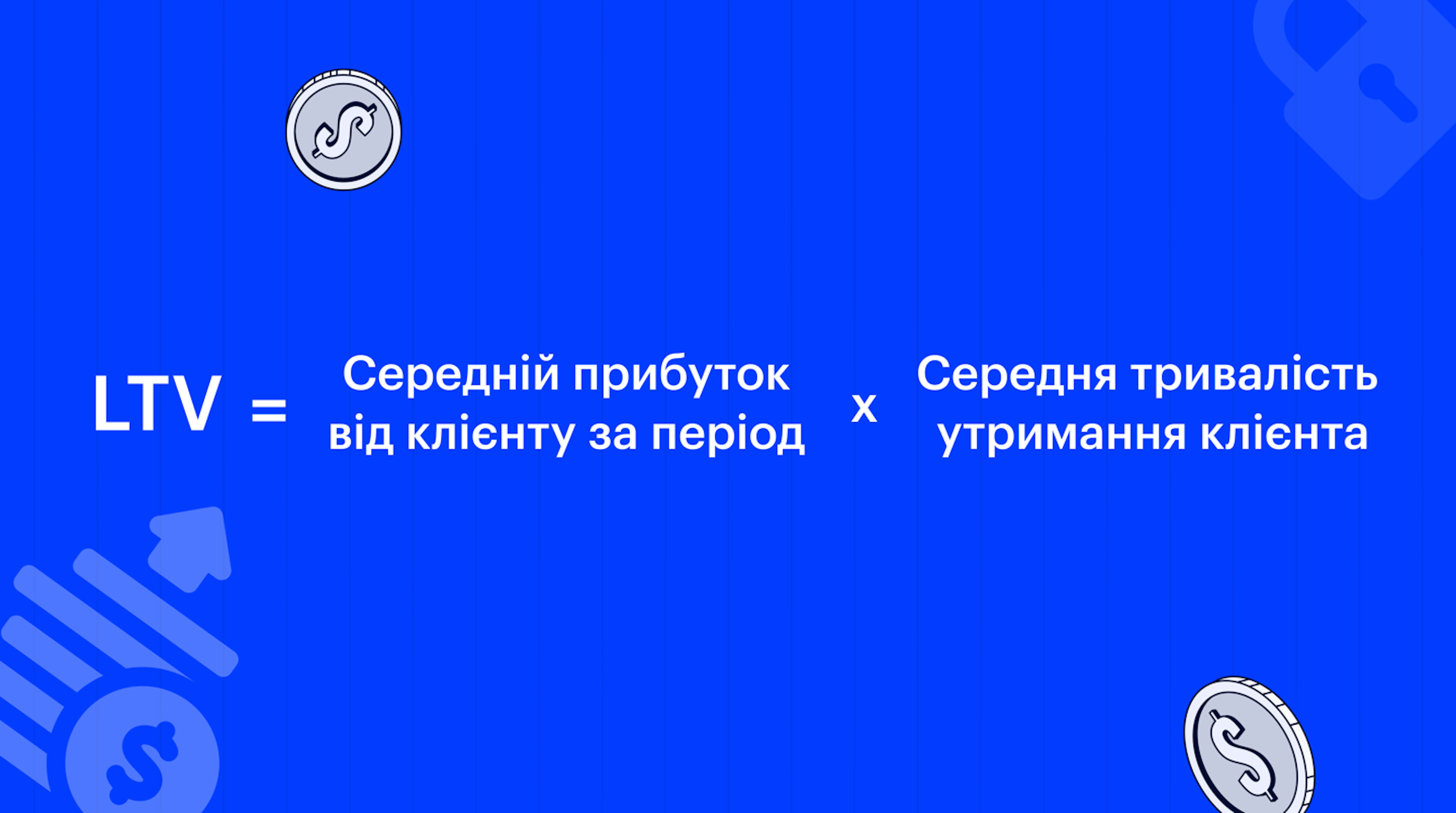 LTV = Середній прибуток від клієнта за період × Середня тривалість утримання клієнта