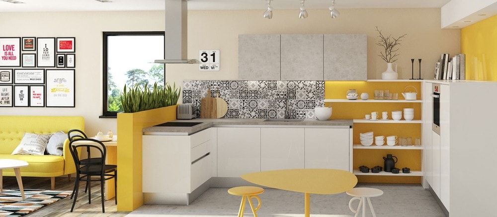 cuisine Aviva style contemporain avec carrelage sur le mur