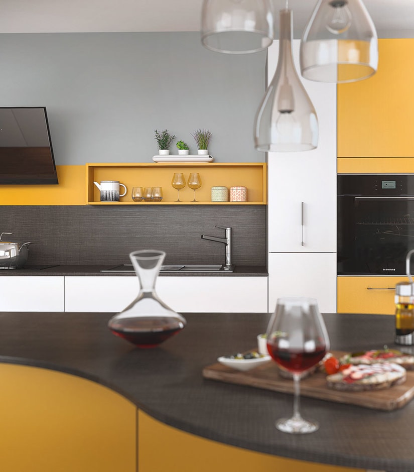 Cuisine mobalpa ambiance vintage jaune et blanche