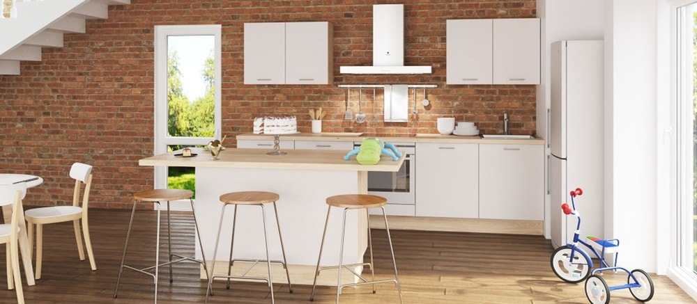 cuisine Aviva style contemporain blanche avec plan de travail en bois